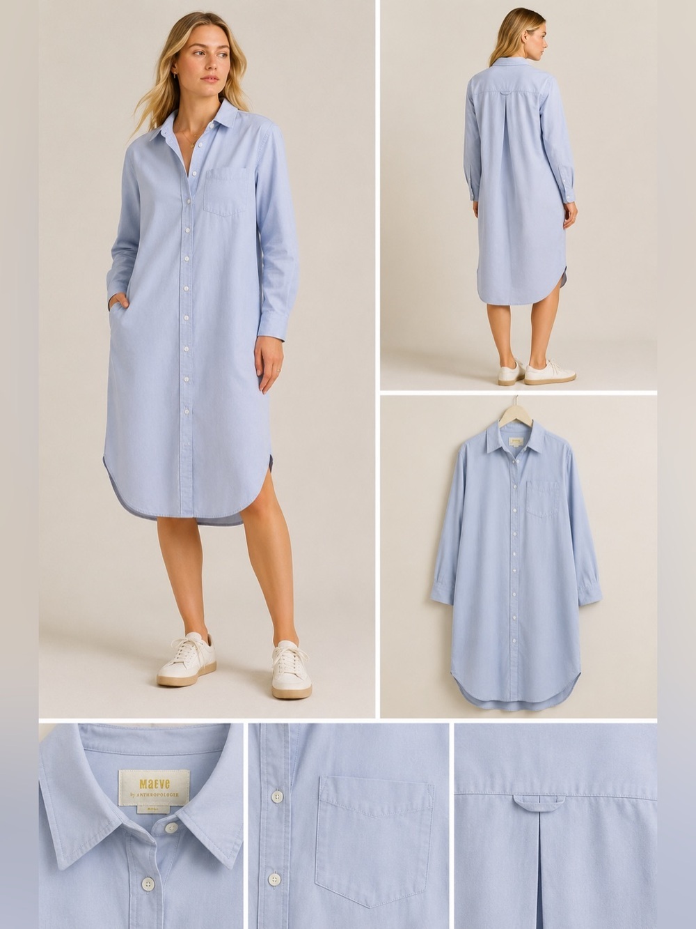 Maeve Anthropologie Soren Shirt Dress Light Blue Button Front Size S
